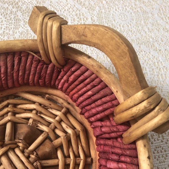 Wicker and Wood Basket Tray Bread Basket Display Basket - Picture 6 of 8